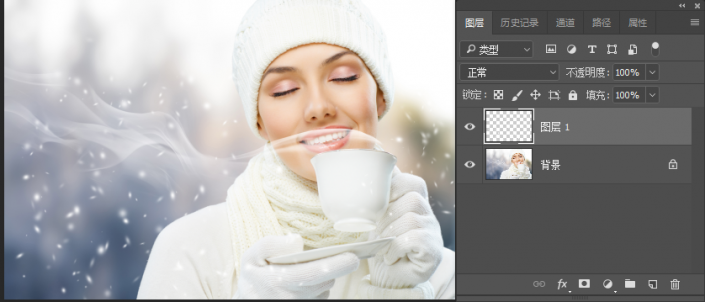 PS图片飘雪效果制作教程：给冬日里的美女人物制作一种飘雪的效果