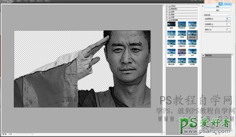 Photoshop设计版画风格的战狼海报图片，版画效果电影宣传海报。